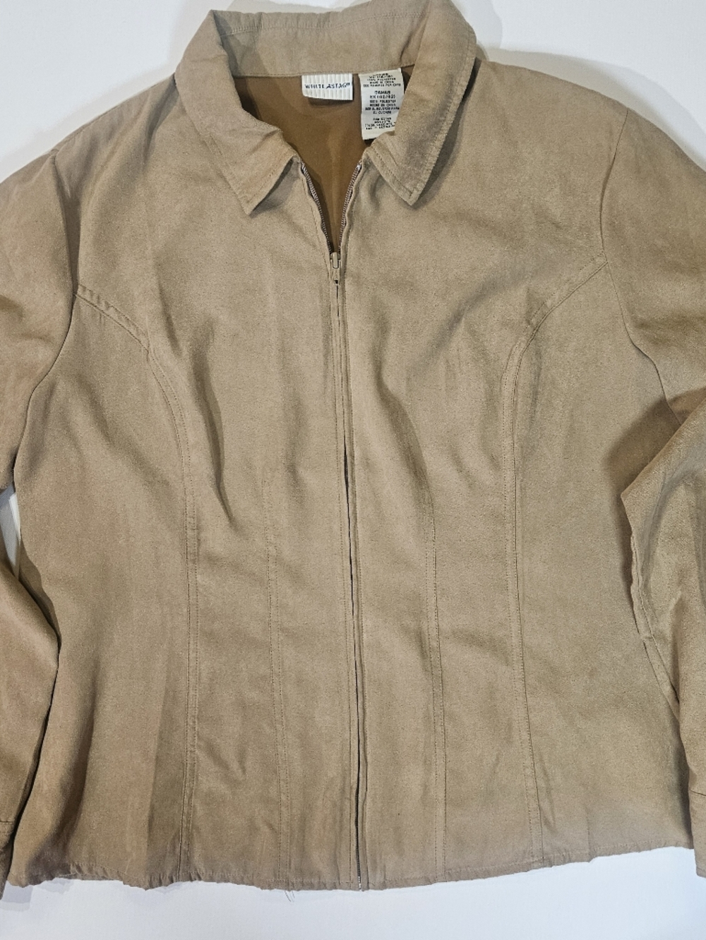 White Stag Ladies‎ Faux Suede Jacket Womens XL Beige Full Zip 90s Minimalist